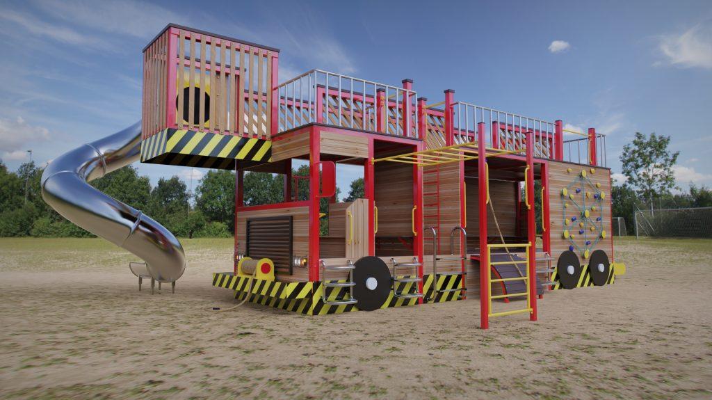 3D визуализация детского игрового комплекса ​пожарная машина 02
