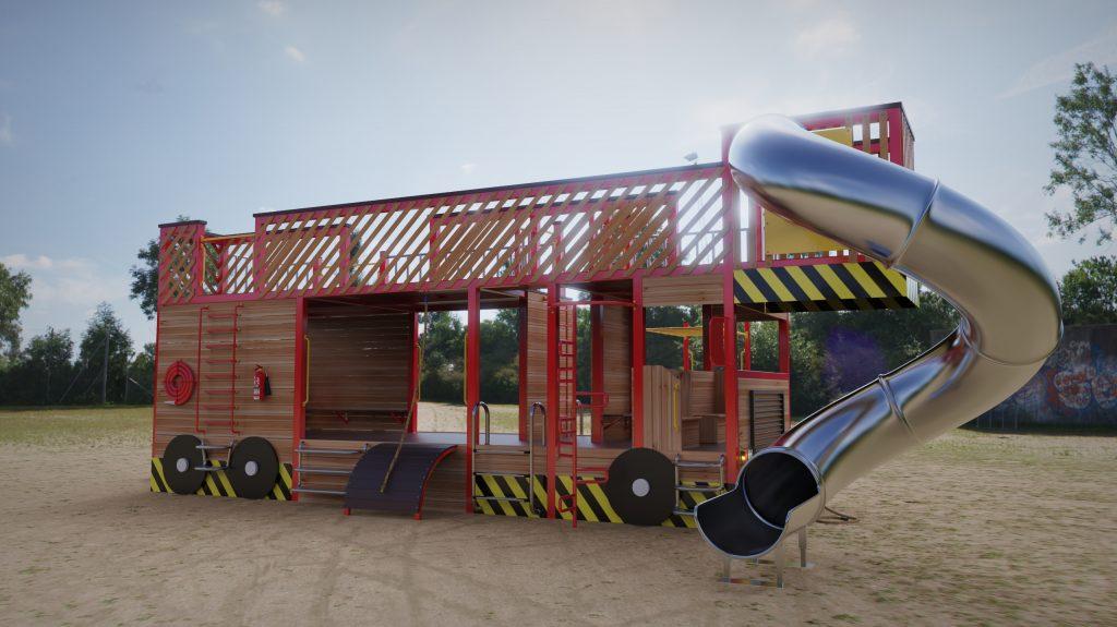 3D визуализация детского игрового комплекса ​пожарная машина 03