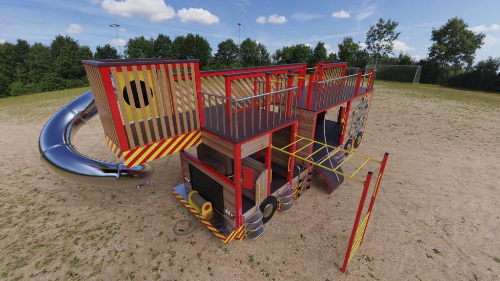 3D визуализация детского игрового комплекса ​пожарная машина 01