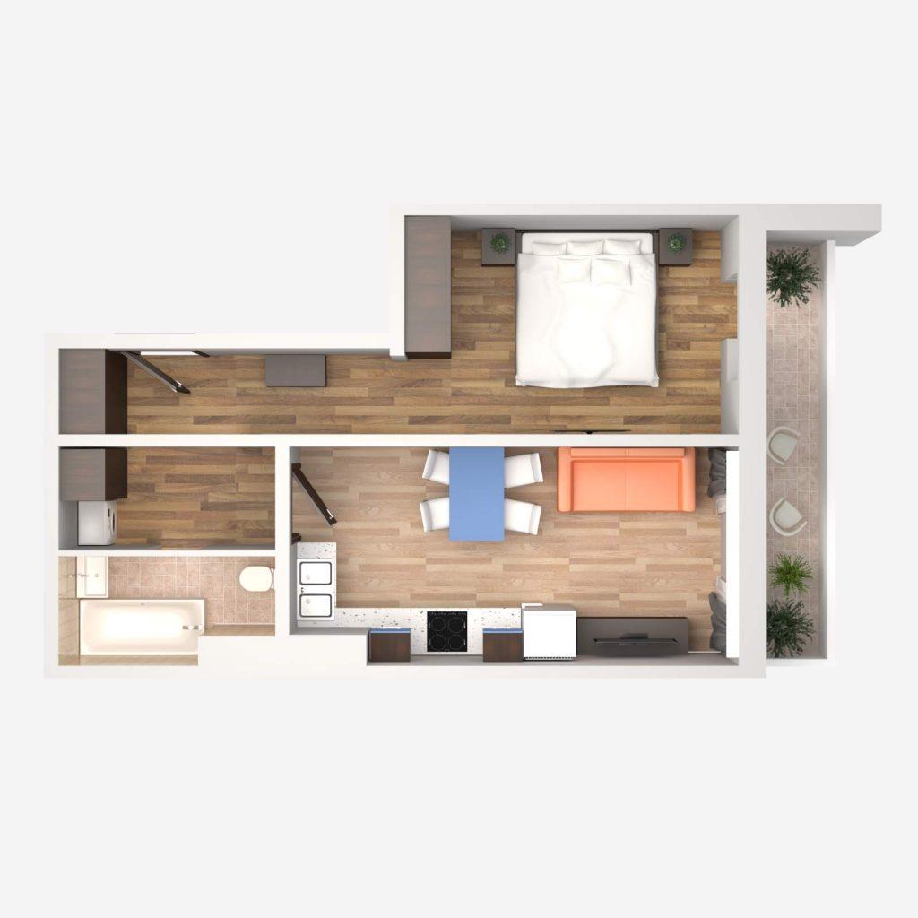 3D модель и визуализация планировки квартиры 01